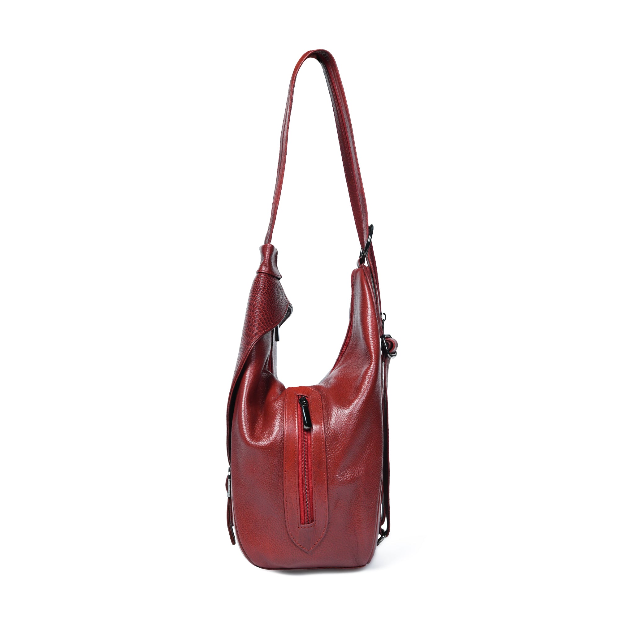 Maroon Croco Leather Shoulder Bag - Cherry Red Colour